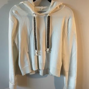 Zara Bedazzled Draw String White Hoodie
